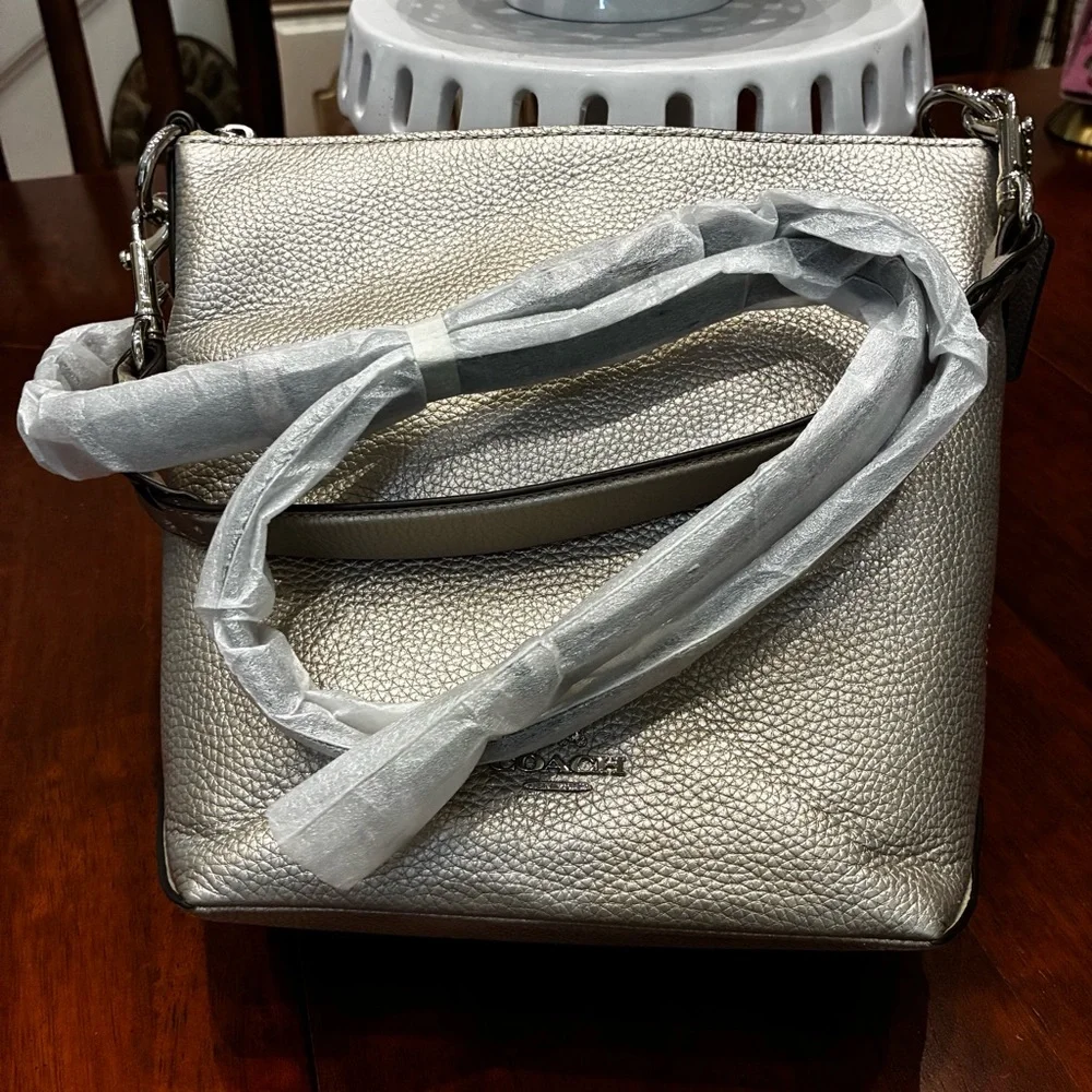 Coach Mini Abby Duffel Metallic Silver Pebbled Leather Crossbody